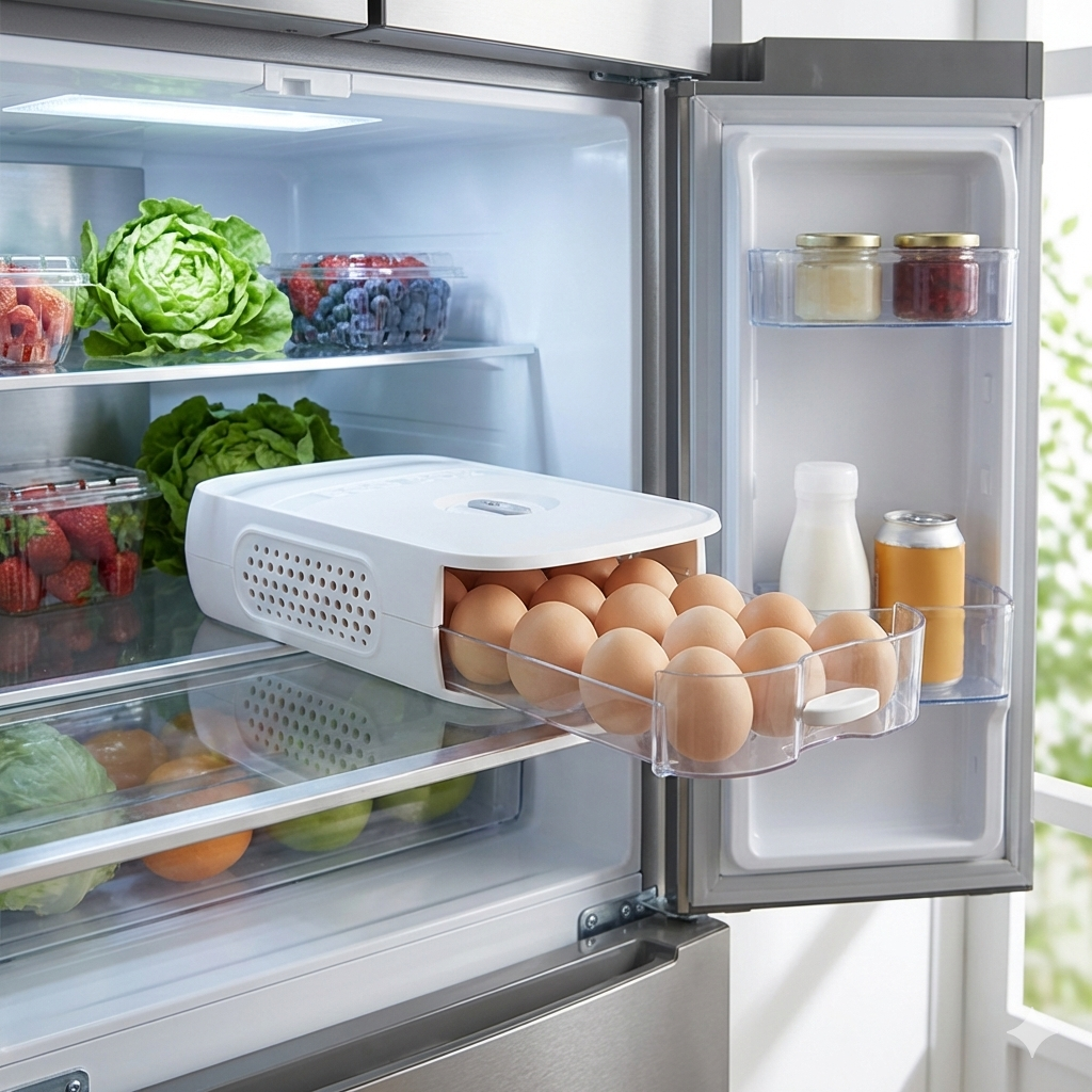 Plastic Egg Storage Box – Fridge Drawer Organizer Tray for Eggs, 1-Piece