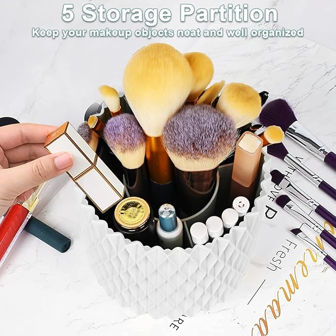 Rotating Dressing Table Organizer - 5  Makeup Brush Holder - 360 Slot Countertop Makeup Vanity Box