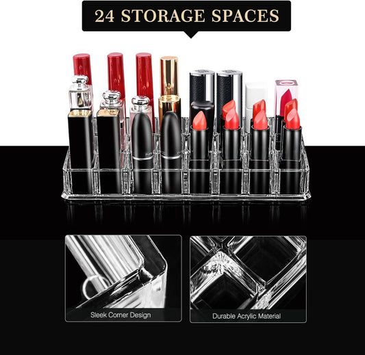 Neatify 24 Grid Lipstick Organizer – Clear Acrylic 6×4 Display Stand